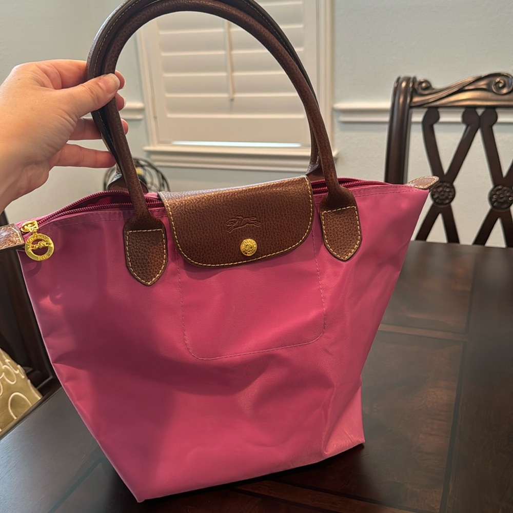 Longchamp Fuchsia Tote with Chocolate Brown Handles